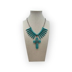 Turquoise Spike Bead & Cross Pendant Necklace – Southwestern Boho Chic Statement