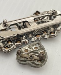 Vintage Pat Pend Rhinestone Brooch & Heart Pin Lot Smoky Gray Clear Crystal