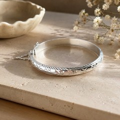 Vintage Thailand Sterling Silver Hinged Bangle Bracelet Etched 7” Safety Chain
