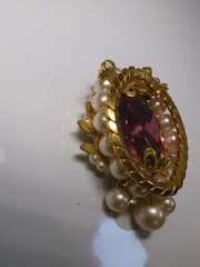 Vintage Wreath Pendant Necklace Delicate Pearl Flowers Amethyst Green Enamel