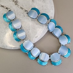Vintage Thermoset Necklace Blue Silver Tone 15.5″