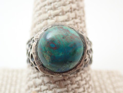 Vintage Chrysocolla Brutalist Modernist Sterling Silver Band Ring Sz 9.75