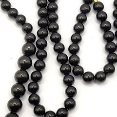 Asian Chinese Inspired Red Carved Cinnabar Black Onyx Bead Beaded Necklace 33 In