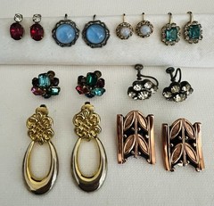 Vtg Women’s Earrings 8 Pairs Rhinestone Moonstone Czech Claiborne Renoir, NICE