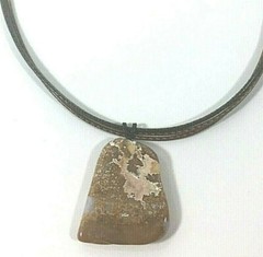Polished Rock Stone Leather Choker Necklace Triple Strand Brown Beige Neutrals