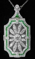 Art Deco Style Lab Created Diamond Emerald Woman’s Pendant 14K White Gold FN