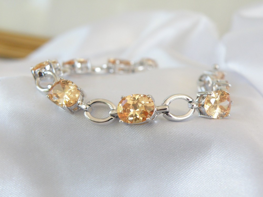 Vintage Sterling Silver 925 Gemstone Tennis Station Bracelet Fits 7″