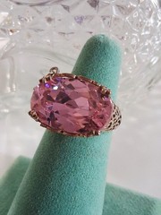 Pink Topaz CZ Statement Ring With Dangling Butterfly Charm 7 Sterling Silver