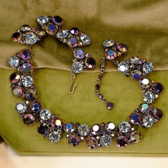 Austria Blue Purple Two row Huge Aurora Borealis Necklace 1950s