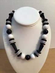 Arthur David Signed Black & White Various Size Beaded Necklace
