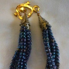 Torsade Indigo Blue Peacock Iridescent Glass Beads Necklace Wire Art Crafted