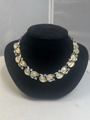 Vtg Signed Lisner Molded Iridescent Leaves Leaf AB Rhinestone Choker Necklace