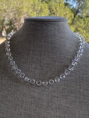 Necklace Faceted Crystal Glass Beads Clear Black Thread Knotted Artisan 21”