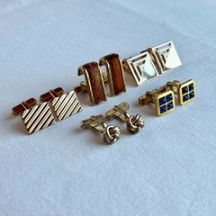5 Pair SWANK Mid-century Vintage 1950s Cufflinks, Leather, Blue Glass, Love Knot