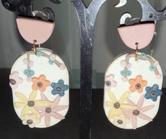 Bohemian Handmade Polymer Clay Earrings 3D Floral Design White Backing Vtg