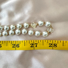 Vintage 56″ Long Faux Pearl AB Crystal Rope Necklace Gold Tone Aurora Borealis