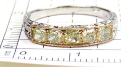 Antique Fancy Light Yellow Plat 18KY Cushion Diamond Wedding Band Size 6 EGL USA