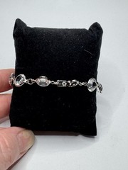 Vintage Silver Tone Clear Crystal Bezel Station Bracelet 7″