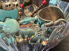 BOHO Southwestern Vtg Curated Mystery Jewelry Jar Turquoise Blue Silver 2+ lbs