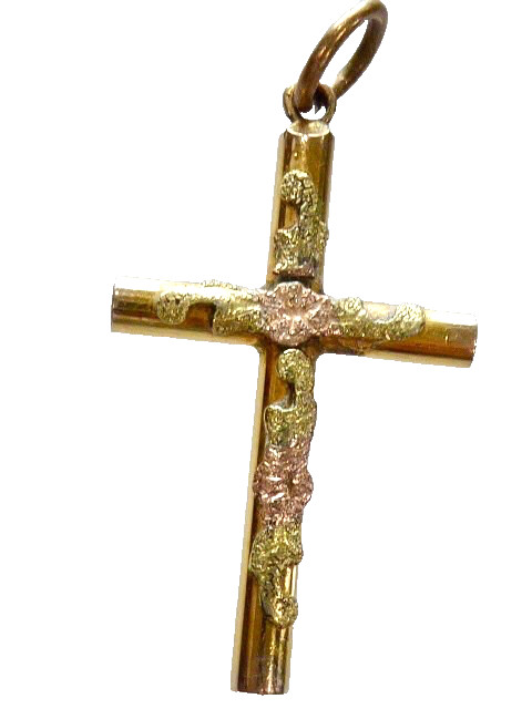 VINTAGE 40’S GOLD FILLED WITH APPLIES GF NUGGETS ON THE FRONT CROSS 1 1/8″