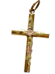 VINTAGE 40’S GOLD FILLED WITH APPLIES GF NUGGETS ON THE FRONT CROSS 1 1/8″