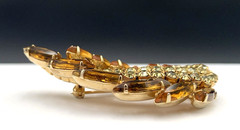 VTG 2.25” Abstract Pin / Brooch W/ Amber / Topaz Navette Stones and Rhinestones