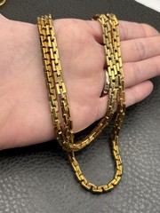 Monet 80s Heavy Thick Long 32″ Opera Gold Tone Box Modernist Link Chain Necklace