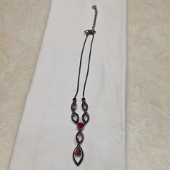 Vintage Givenchy Red Crystal Lavalier Drop Necklace – Gunmetal/Black Chain
