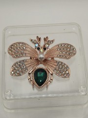 Rose Gold Clear Rhinestone And Green Glass Butterfly Brooch Unbranded
