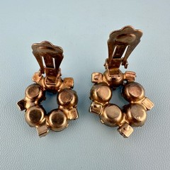 Vintage Clip On Earrings Baby Blue AB Rhinestone Frosted Glass Cabochon Stones