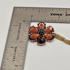 Vintage Napier Flower 18″ Necklace Earring Set Amber Color Signed Pierced Nice