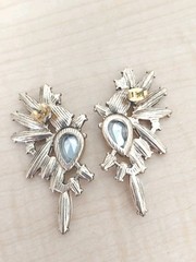 Yellow, Champagne, Clear Rhinestone Earrings / Very Good Condition / 2 In Length