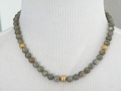 Vintage Sterling Silver 925 Gold on Natural Labradorite Bead Necklace 17.5″