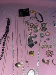 Vintage Estate Costume Jewelry Lot Rings Bracelet Necklace Earrings Pins