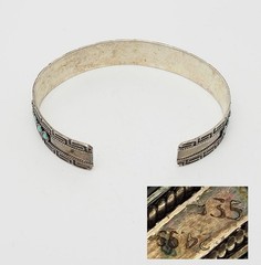 Vintage serling 935 silver Greek Key turquoise dots cuff bracelet Europe