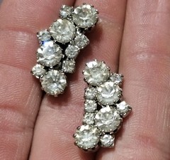 Vintage Clear Rhinestone Cluster Climber Huggie Earrings