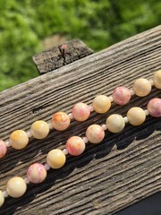 Vintage Lucite Marbled Pastel Necklace Beaded Spring Easter Pink Cream Blue
