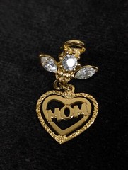 Vintage Guardian Angel Mom Heart Charm Clear Rhinestone Pin Brooch Small