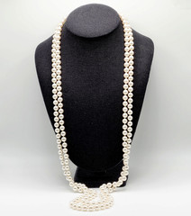 Classic Faux Pearl Long Opera Length Knotted Off White Luminous Necklace 72 inch