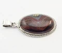 Vintage Sterling Silver Oval Gemstone Pendant 2.6g – Tiger Iron / Banded Jasper