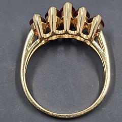 Vintage Almandine Garnet Ring, Five Stone 14K Gold Band Size 9