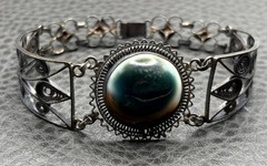 Vintage 800 Silver Filigree Operculum Shell Bracelet Art Deco Style