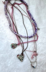 5 Necklaces LOT Girly long heart Y2K 1990s 2000s pink colorful jewelry costume