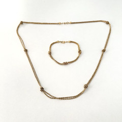Vintage Gold Tone Rope Twist Knot Double Strand Necklace Bracelet Matching Set