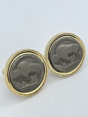 Vintage Buffalo Nickel mens cufflinks five cents gold tone textured and polished