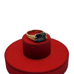 Vtg Sz 7 Ring Lg Blue Cubic Zirconia 18KGE Gold Electroplated Jewelry StyL2