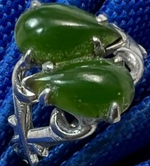 Vintage Double Teardrop Jadeite Sterling Silver .925 Cocktail band RING size 4.5