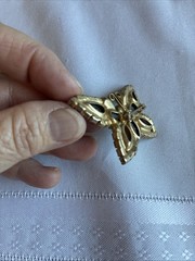 Vintage Rhinestone Butterfly Brooch Aqua Teal Gold Tone Mid Century Style