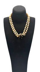 Vintage Signed Panetta Double‑Strand Pearl Necklace | Rhinestone Horse Head