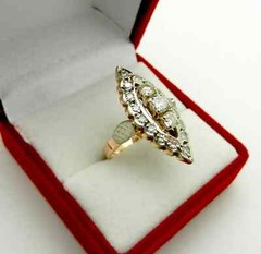 Vintage Solid 14k 585 Rose & White Gold Cluster Diamonds Navette Ring size 5.5